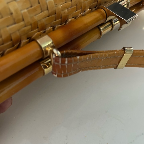 Vintage Woven Rattan Italian Hand bag Boho Chic Bamboo and Leather Handles - Picture 14 of 16